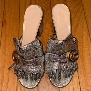 GUCCI Galassia GG Marmont Fringe Slide Sandals